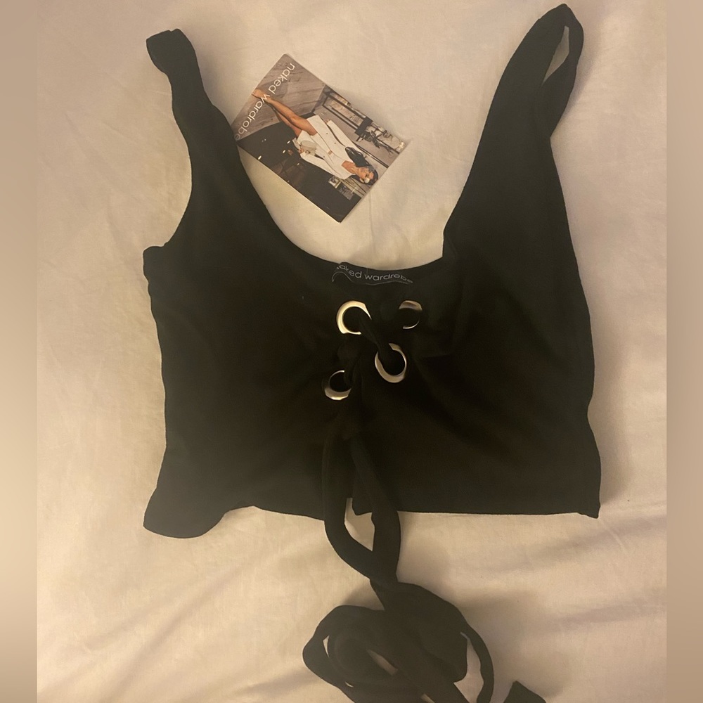 Naked Wardrobe Black Tie Up Crop Top
